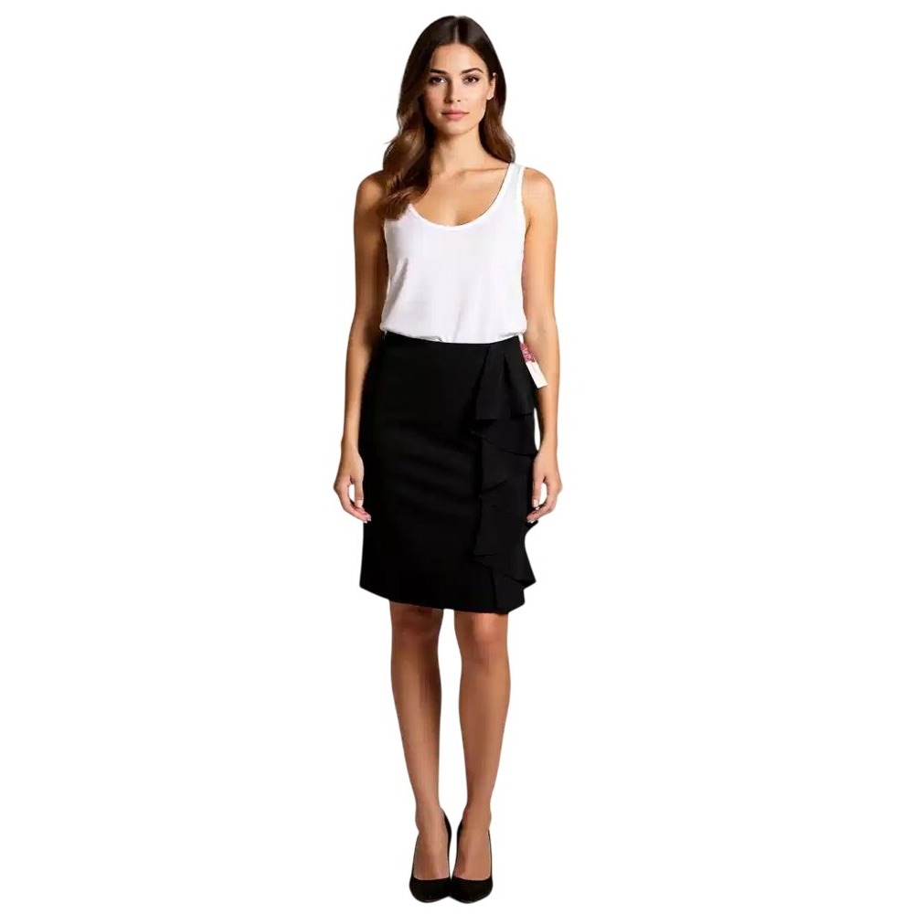 Merona Womens Black Ruffle Side Pencil‎ Skirt Size 4 Knee Length New With Tags